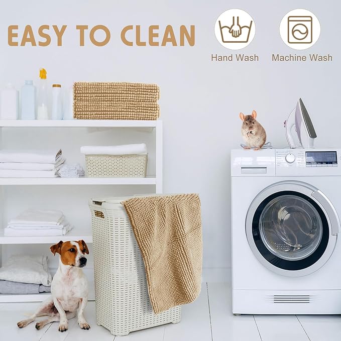 Amylove 4 Pcs Guinea Pig Cage Liner Guinea Pig Bedding Dog Door Mat for Muddy Pet Paws Washable Chenille Pee Pads Small Animal Sleeping Bed for Bunny Hamster(16 x 24 Inch,Square,Beige)
