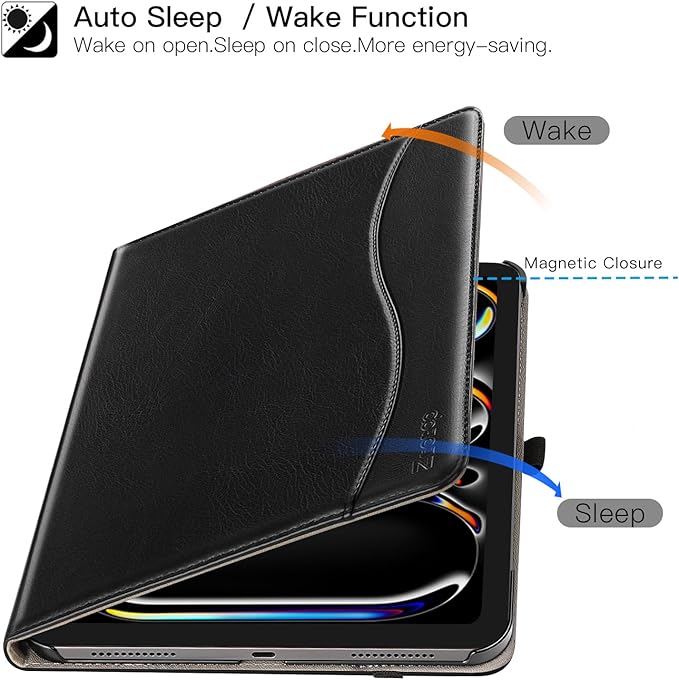 ZtotopCases for New iPad Pro 11 Inch Case 2024 (M4), Premium PU Leather Smart Cover with Auto Wake/Sleep,Multiple View Angles with Hand Strap and Pocket for iPad Pro 11 5th Gen,Black