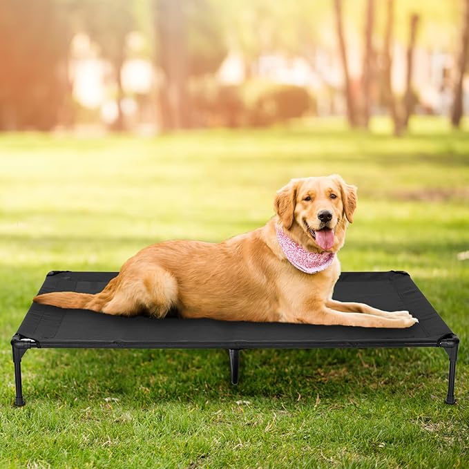PVY Elevated Dog Bed for Outdoor, XL Raised Dog Cot with Washable Mesh, Cooling Pet Cot Chew Proof for Outside Camping, 49"x33" Brown