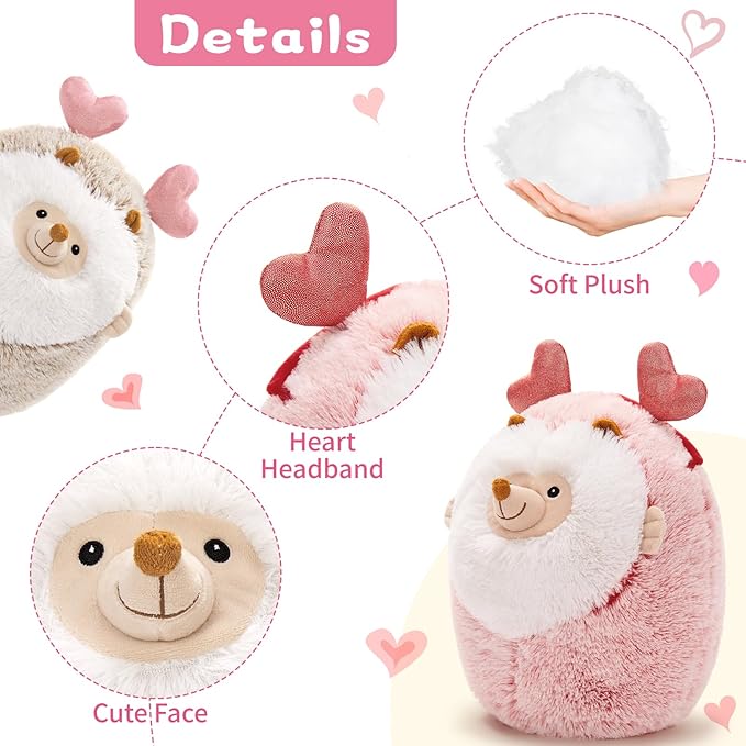 MaoGoLan Couple Valentines Hedgehogs Stuffed Animals with Heart Hair Band,2Pcs Soft Hedgehogs Throw Pillow Plush Toys, Love Heart Valentines Stuffed Animal Gift Decorations for Love Ones,14"