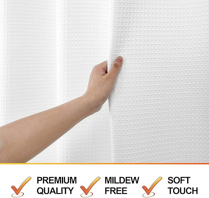 MISS SELECTEX Extra Wide Shower Curtain-180 Inch Wide Waffle Weave Weighted Thick Cloth Fabric Shower Curtain for Bathroom,Neutral Heavy Duty Hotel Bath Curtain,Water Repellent,Washable,180x72,White