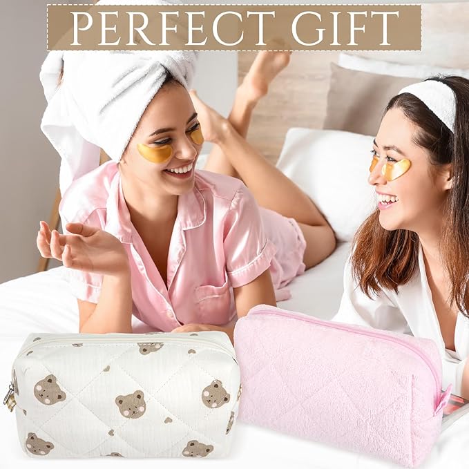 Paterr 10 Pcs Quilted Makeup Bag Bulk Cotton Floral Cosmetic Bag Women Girls Bridesmaid Gifts Cute Makeup Pouch Coquette Aesthetic Travel Toiletry Organizer(Beige Floral,7.87 x 4.72 x 3.15 Inches)