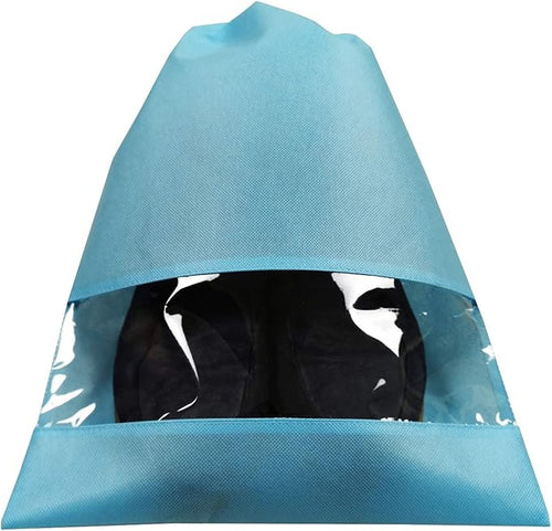 ANIZER 8 PCS 11.8"x17.3" Non-Woven Dustproof Drawstring Bag Travel Shoe Bags Dust Cover Pouch Bag Storage with Visual Window for Handbags Purses Shoes (Blue)