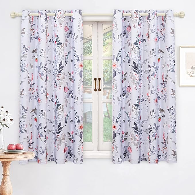 MYSKY HOME Farmhouse Curtains for Kitchen Floral Blackout Curtains 45 inch Length for Dormer Window Room Darkening Thermal Insulated Panels Light Blocking Grommet Flower Drapes, 2 Panels, Red