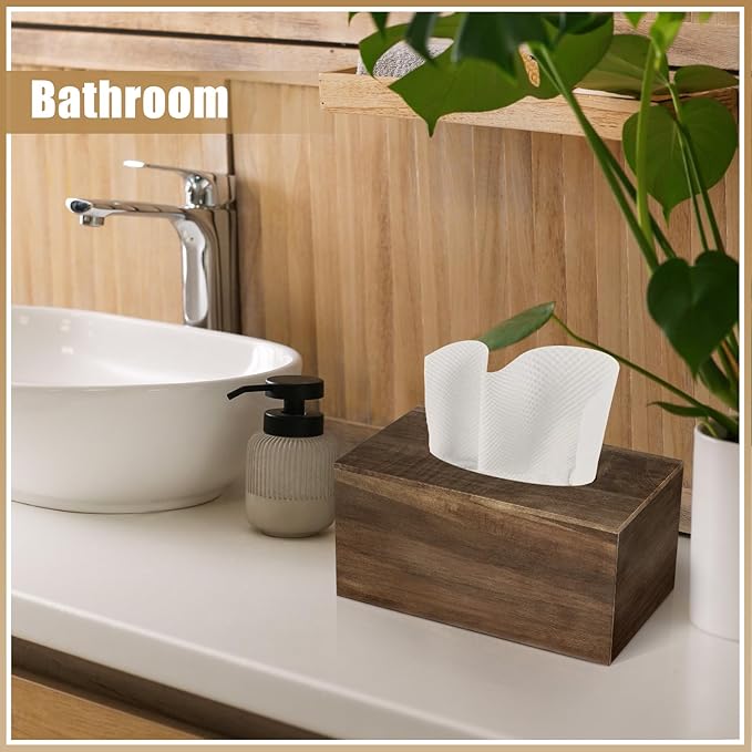 Rectangular Tissue Box Cover, Brown Tissue Box Cover Square Tissue Box Covers Holder for Bathroom Bedroom Dinner Table Office Tabletop