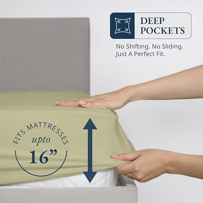 Lane Linen 100% Egyptian Cotton Queen Size Fitted Sheet Only (61"x81" + 16") - Elegant Sateen Weave, Ultra Soft, Breathable, Highly Durable, Deep Pockets Upto 17" - Seafoam
