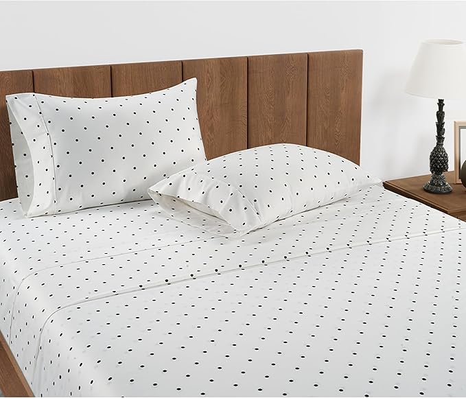 LANE LINEN Sheets for Split King Adjustable Bed – 450 Thread Count 100% Cotton Bedsheets, Soft & Breathable Sateen Sheets, 15” Deep Pocket, Hotel Sheet & Pillowcase Sets, Polka Dot Black