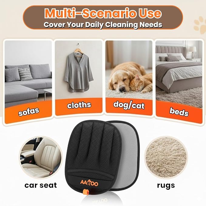 AAROO 2pcs Pet Hair Removal Glove for Cats & Dogs – Reusable Magic Brush – Five-Finger Electrostatic Pet Hair Remover Glove for Laundry, Couch, Carpet & Car Seat