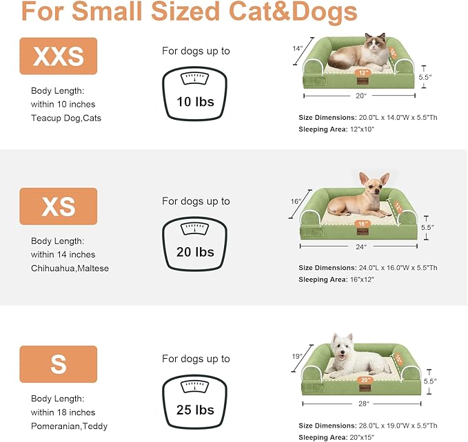 Small Dog Bed Orthopedic Washable: Beds Bolster Small Sized Dogs Bed Egg Crate Foam Couch Sofa Waterproof with Removable Cover - Grass Green