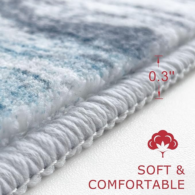 KOZYFLY Modern Abstract Hallway Runner Rug, 2.6x8 Washable Rug Runner Non-Slip Soft Striped Kitchen Runner Rugs, Print Light Blue Carpet Runner for Entryway Bathroom Laundry Room Foyer