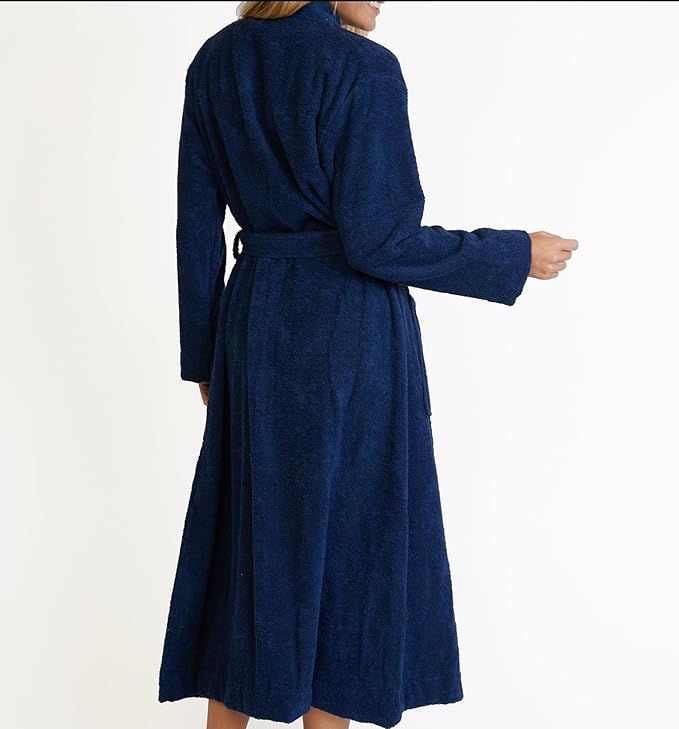 Nine Space Turkish Cotton Pleated Trim Terry Robe | Luxurious Bathrobe, Soft Spa Robe, Cozy Lounge Wear for Women