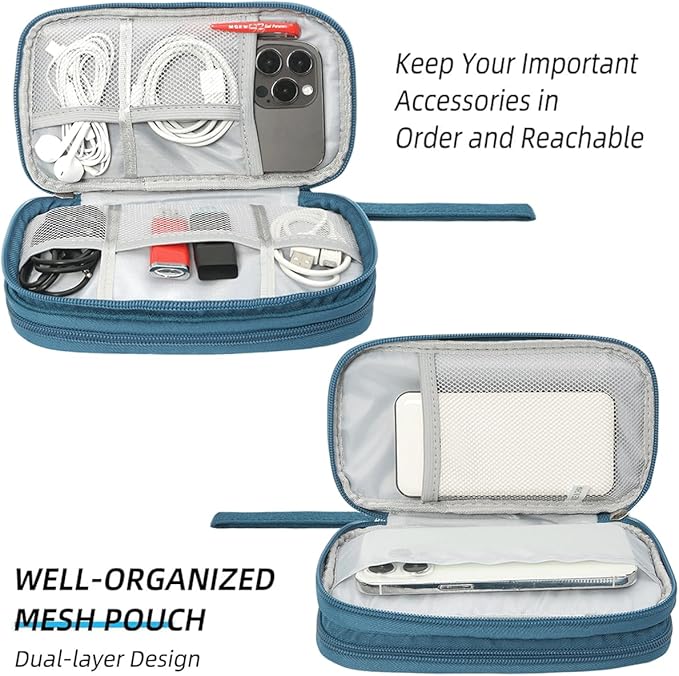 CAAORDKSO Electronics Organizer Travel Case, Water Resistant Cable Organizer Bag Cord Organizer Pouch for Cable, USB, Charger, Phone, Power Bank, Earphone, Electronics Accessories (Dark Green, Medium)