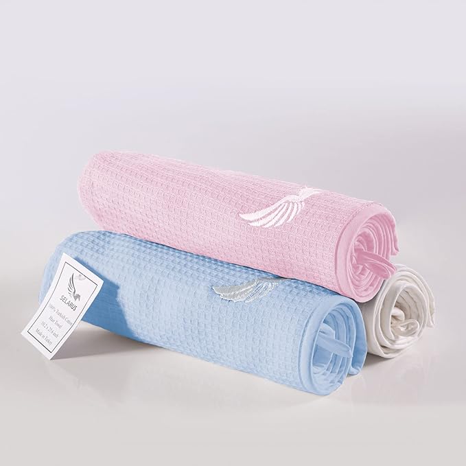 SELARUS 100% Turkish Cotton Hair Towel Wrap for Women,Non Microfiber,400-GSM(Grams per Square Metre),AntiFrizz,Hair Plop Waffle Towels for Curly,Long&Thick Hairs,Turban Head Wrap,1Pack10x26inc