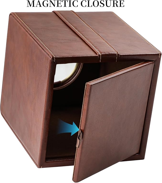Cretkhp Luxury Square Tissue Box Cover, PU Leather Tissue Box Holder with Magnetic Closure and Gold Decorative Grommets for Bathroom Bedroom, Decorative Elegant Cube Tissue Holder (Brown)