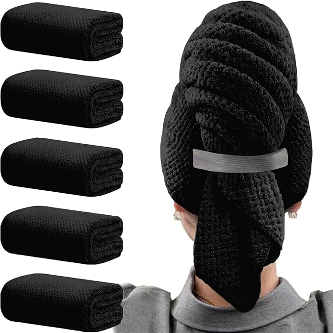 Wuwahold Microfiber Hair Towels, Waffle Hair Towel Set, Super Soft Highly Absorbent, Sturdy Quick Drying Turbans for Long, Thick, Curly Hair (5 Pack, 40" x 20")
