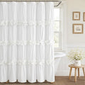 XOGUIBO Ruffle Shower Curtain with Handmade Bow Tie,Vintage Farmhouse Shower Curtain for Bathroom, Cotton White,72" W x 72" H