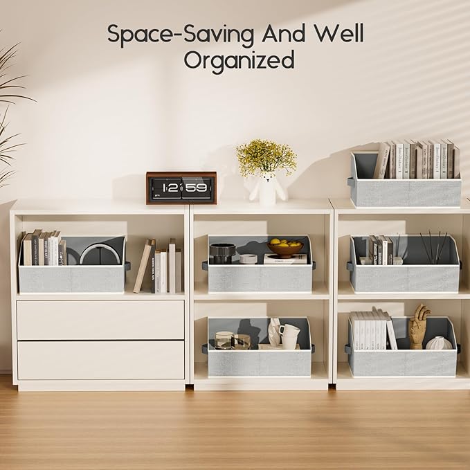 Homsorout Large Closet Organizers and Storage Bins - 4 Pack Trapezoid Storage Baskets for Shelves, Foldable Fabric Baskets with Handles Ideal for Closet, Basket, Wardrobe and Shelf Storage, Light Grey