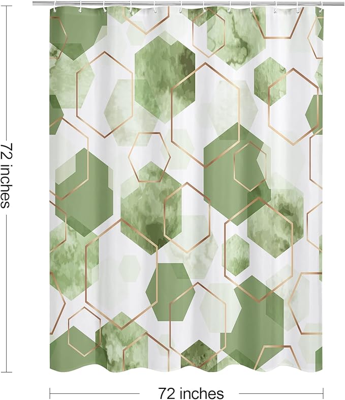 Litabel Sage Green Modern Shower Curtain for Bathroom, Geometric Art Decor Waterproof Bath Curtain, Abstract Fabric Shower Curtain Sets for Home Decor, 72x72 Inch