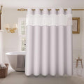 Inhousolu No Hook Shower Curtain with Snap in Fabric Liner Set Waffle Weave 230GSM Weighted Hem, Waterproof & Washable Bathroom Curtain Spa Luxury with Mesh Top Window 72" W x 72" L White
