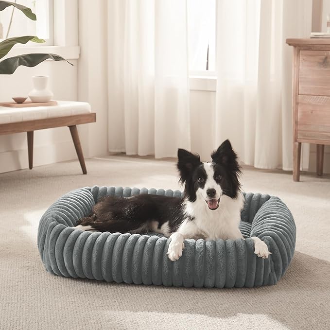 FURTIME Dog Bed for Small Medium Dog, Washable Orthopedic Pet Bed with Removable Cover, Rectangle Soft Calming Sleeping Puppy Bed Durable Pet Cuddler with Anti-Slip Bottom, Grey, M (25"x21"x7")