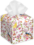 Cherry Blossoms Tissue Box Holder,Watercolor Bird Cube Tissue Box Cover Holder,Leather Facial Paper Organizer Dispenser Home for Bedroom Night Stands,Kitchen,Office and Car,5.2"×5.2"×5.2"
