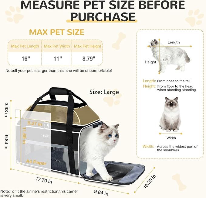 Lekereise Top-Expandable Pet Carrier 18x13x9.5 Inch Southwest Frontier Airline Approved Soft Sided Underseat to 15lbs Travel Carriers for Small Cats Dogs with Locking Safety Zippers Anti-Scratch Mesh