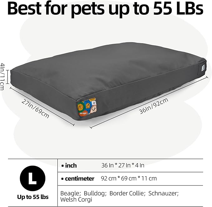 Sytopia 36 Inch Canvas Outdoor Dog Bed for Large and Medium Dogs, Waterproof Washable Removable Cover, Indoor Patio Pet Pad, Dark Gray