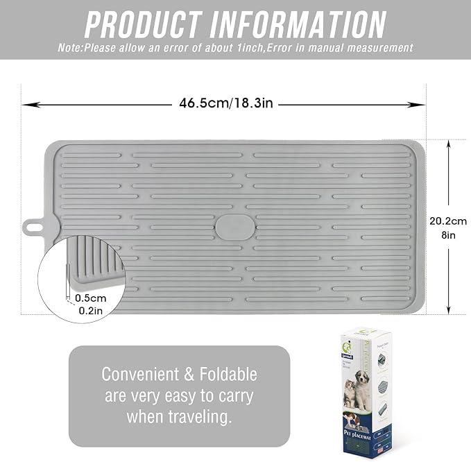 Dahaiwua Pet Placemat for Dog and Cat,Mat for Prevent Food and Water Overflow,Portable and Foldable Mat,Suitable for Medium and Small Pet Placemat for Dog and Cat(Grey)