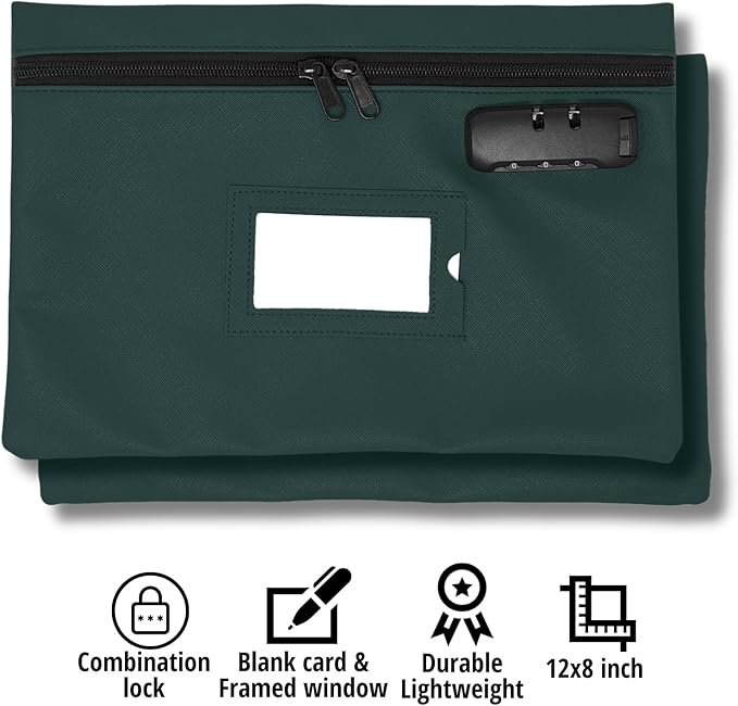 GIDABRAND Medicine Bag with Lock | 12x8 Inch Medication Storage Case | Pills Locking Zipper Organizer (Green)