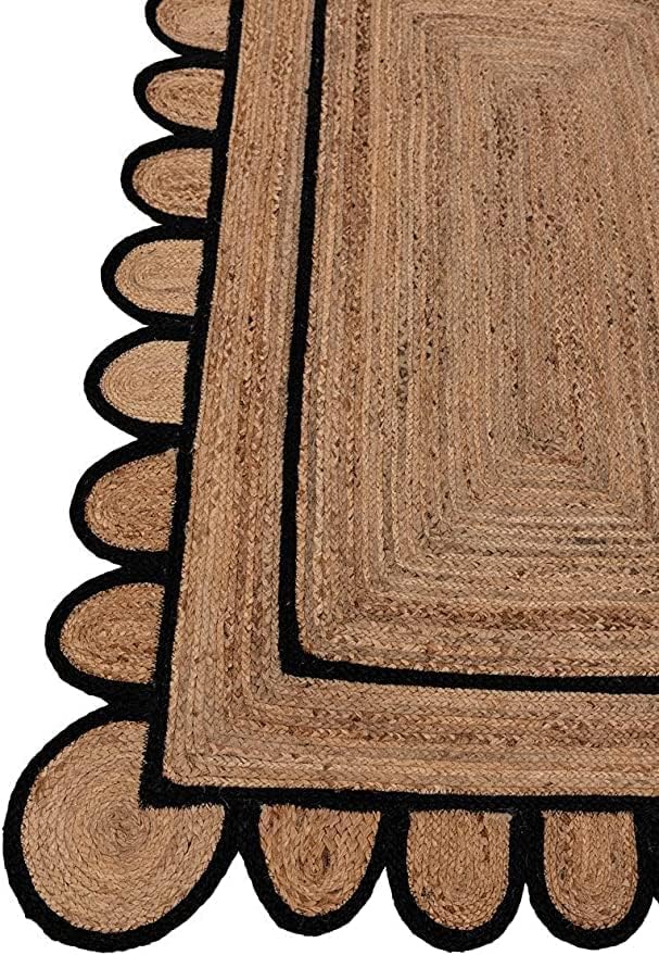 Generic Scallop Pattern Jute Bohemian Area Rug (Black, 6'x9')