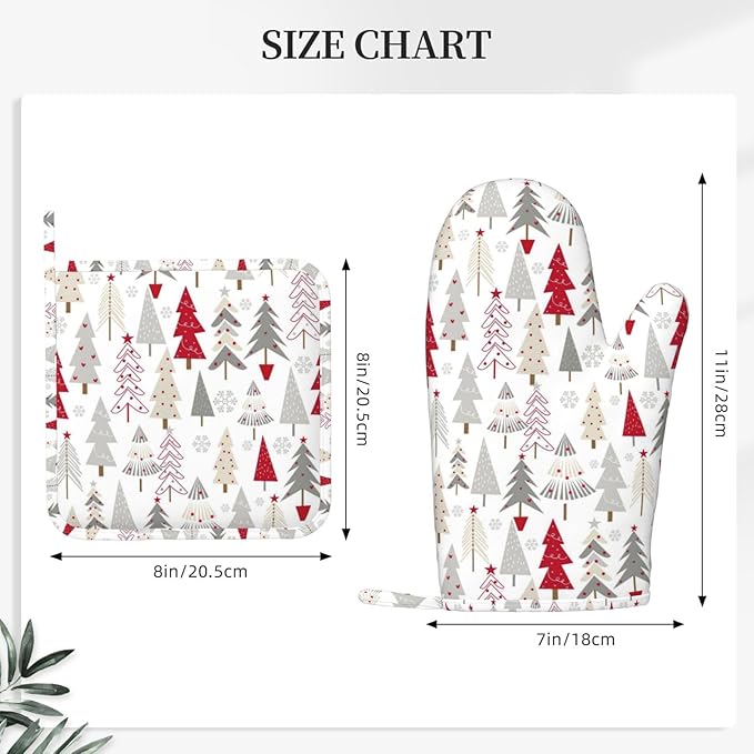 Christmas Tree Oven Mitts and Pot Holders Set, 4pcs Silicone Grey Beige Red Christmas Tree Oven Glove for Kitchen Heat Resistant Stars Snowflake Oven Mitts and Potholders Non-Slip for BBQ