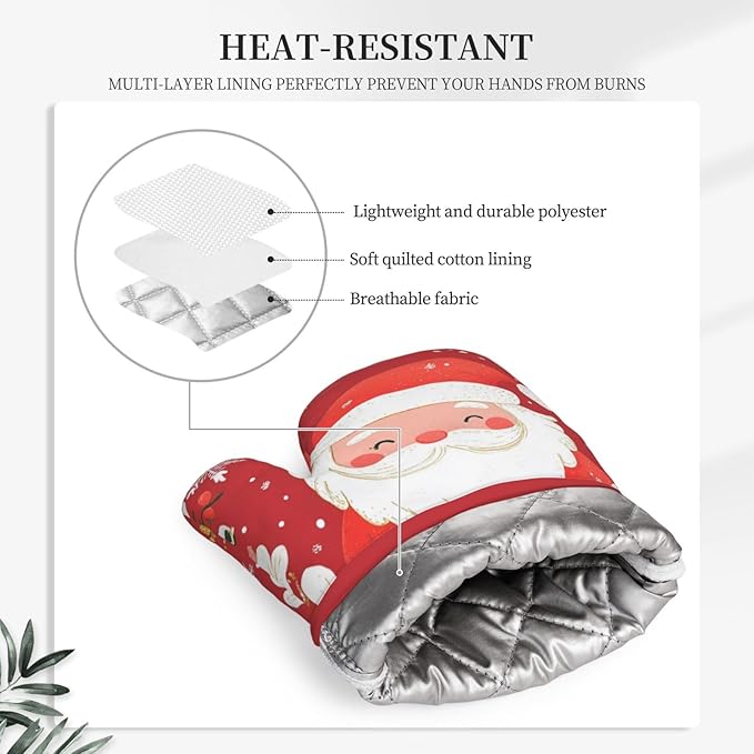 Oven Mitts and Potholders Christmas Snowman Silicone Glove Heat Resistant, Snow Birds Kitchen Gloves for Cooking, 2-Piece Set