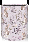 ainori Rabbit Floral Laundry Basket, Oxford Cloth Pastel Cute Dirty Clothes Collapsible Hamper for Room Decor, Bunny and Flower Plant Print Gifts Toy Organizer 19.7*15.8 Inch for Bedroom Bathroom Dorm