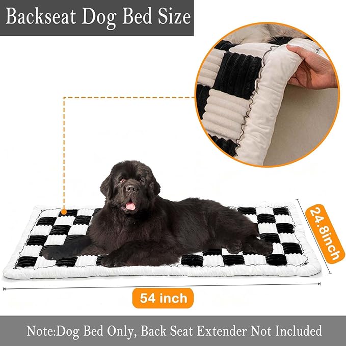 HYuMCCyhT Backseat Pet Bed Mat Dog Bed for Car Deluxe Dog Seat Covers Non-Slip Travel Pet Mat Fit for Backseat Extenders Car Seat Protector (Black+White, for Cars/SUV/Small Truck (54"×24.8"))
