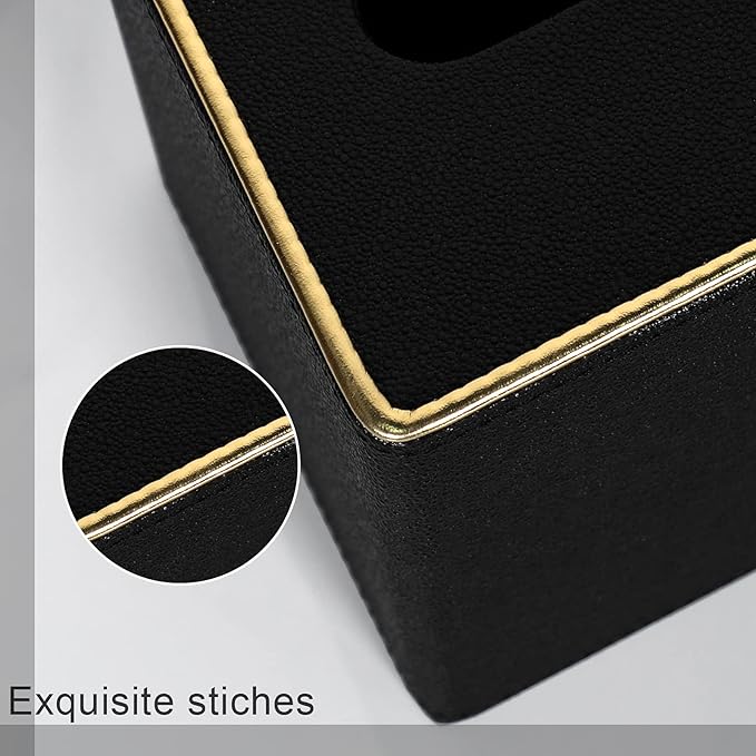 GOLRANLYE Tissue Box Cover Square PU Leather Facial Tissue Box Holder for Dresser Bathroom Decor (Black Pearl)