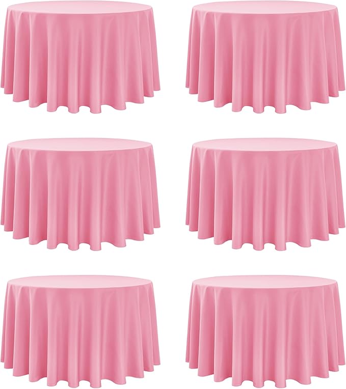 6-Pack Pink Round Tablecloths, 120 Inches, Stain-Resistant Polyester for 5-6 Ft Round Tables - Washable Table Covers for Weddings, Banquets, Birthday Parties, Events