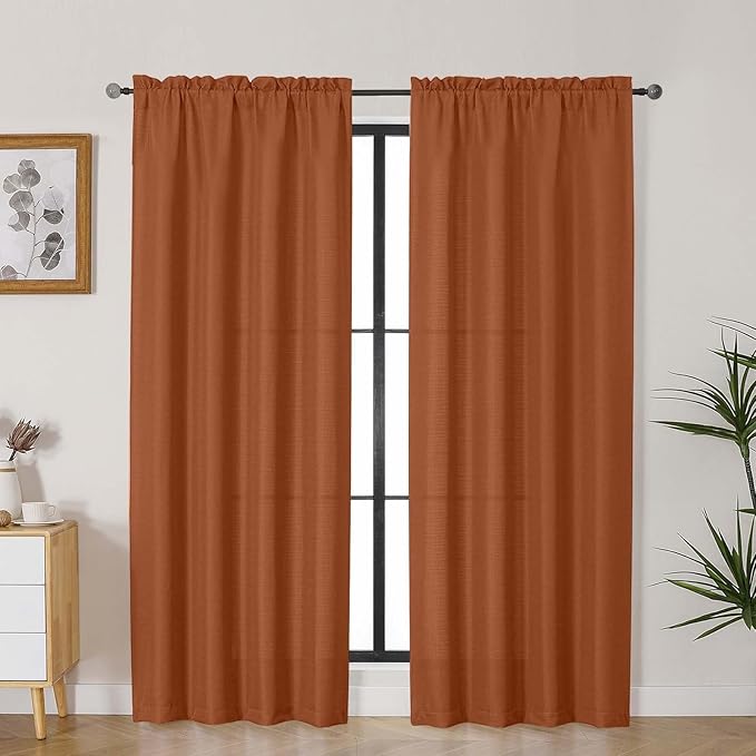 Lecloud Bessie Orange Curtains 78 Inches Long 2 Pcs, Home Decor Airy Living Room Curtains for Bedroom Window Treatments, Dual Rod Pocket Light Filtering Drapes for Living Room, Each 40" W x 78" L