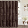 XOGUIBO Ruffle Shower Curtain with Handmade Bow Tie, Brown Linen Vintage Farmhouse Shower Curtain for Bathroom, 72" W x 72" H
