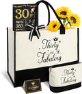 YeohJoy 30th Birthday Gifts for Women 30 and Fabulous Canvas Tote Bag Travel Gear, Unique 30 Years Old Gifts for Wife Sister Mom Aunt Friends Her, Handbag & Cosmetic Bag & 30 Birthday Poster