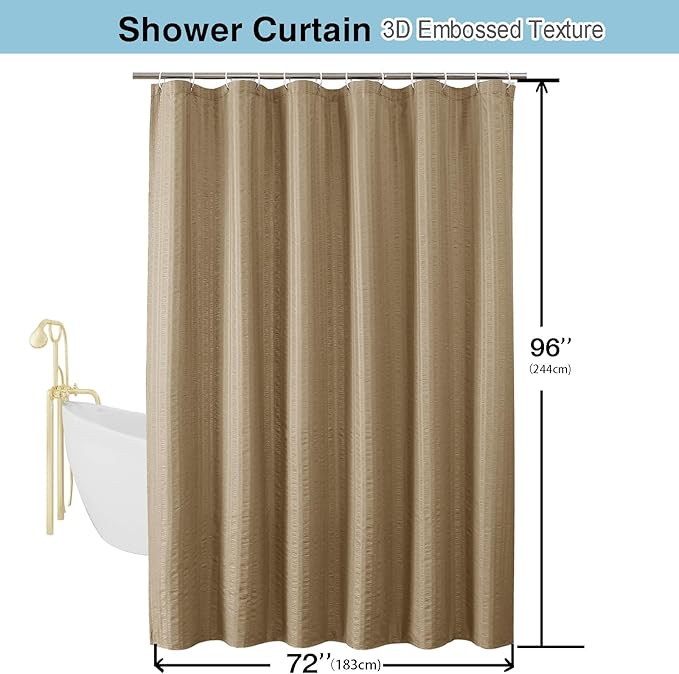 Aiyufeng Taupe Shower Curtain for Bathroom, Embossed Textured Fabric Shower Curtain for Bathroom - Soft Cloth & Hotel Spa, Machine Washable, 72X96, Taupe