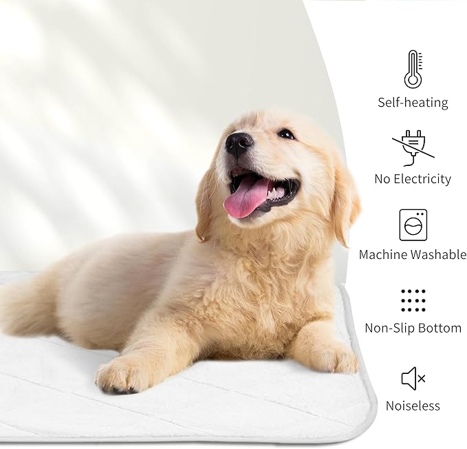 NWK Fluffy Self Warming Cat Mat, Cat Blanket, Thermal Dog Mat, Washable, Non-Slip Bottom for Sofa & Crate & Kennel & Car Seat (Creamy White, Medium (28'' X 19'' X 0.4''))