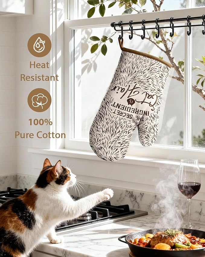 Slohif Funny Oven Mitt Heat Resistant for Women - 2 Pack Brown Cute Novelty Cool Kitchen Oven Mittens with 100% Cotton for Baking and Cooking Accessories