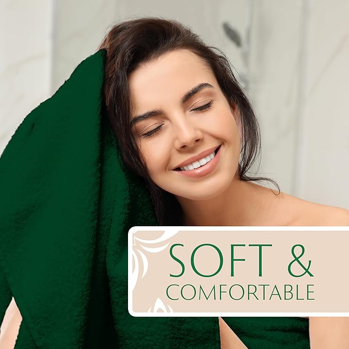 MAURA Hunter Green Extra Large Turkish Cotton Luxury Bath Towels Set of 4. Ultra-Soft, Thick & Plush Towels for Bathroom - Dark Green