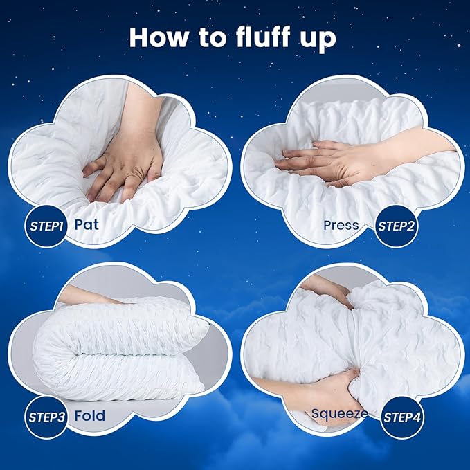 KUCEY Body Pillow for Side Sleeper with Neck and Shoulder Pain,Adjustable Shredded Memory Foam Pillows, Cooling Pillow for hot Sleepers with Washable Cover, Bed Pillows for Adults, Original White