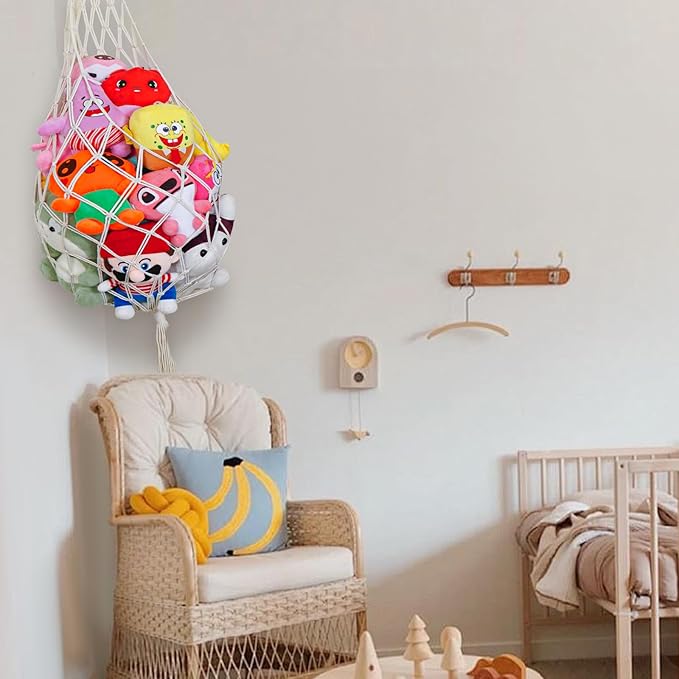Stuffed Animal Storage Organizers - Toy Net or Hammock Corner for Plush Animal Organizer Suitable as Plush Toy Holder Wall, Kid Bedroom Decor, Boho Nursery Playroom Organizer, Stuffed Animal Holder