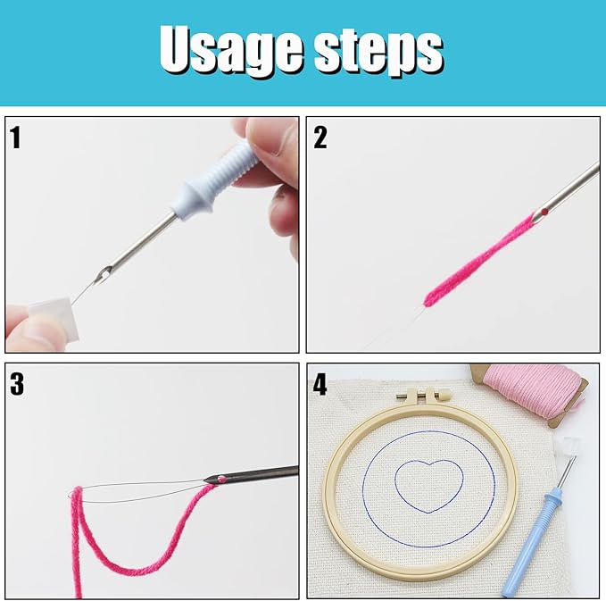 Allazone Punch Needle Kits, Punch Needle Coasters Kit, Punch Embroidery Kit with Felt Yarns Hoop Tools for DIY Coaster Crafts (Heart-Shaped)