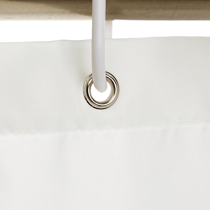 Amazon Basics Bathroom Shower Curtain, Water Resistant Fabric with Grommets & Hooks, Machine Washable, 72"x72", White