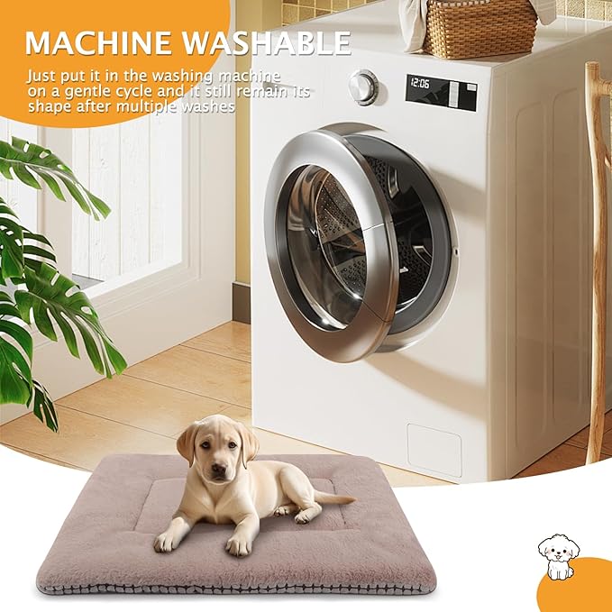 Vetasac Reversible Dog Bed Mat with Plush and Corn Velvet,Soft Warm Pet Cushion, Dual Purpose Washable Sleeping Mattress Bed for Small Medium Large Dog and Cat XB004 (36"x23", Khaki)