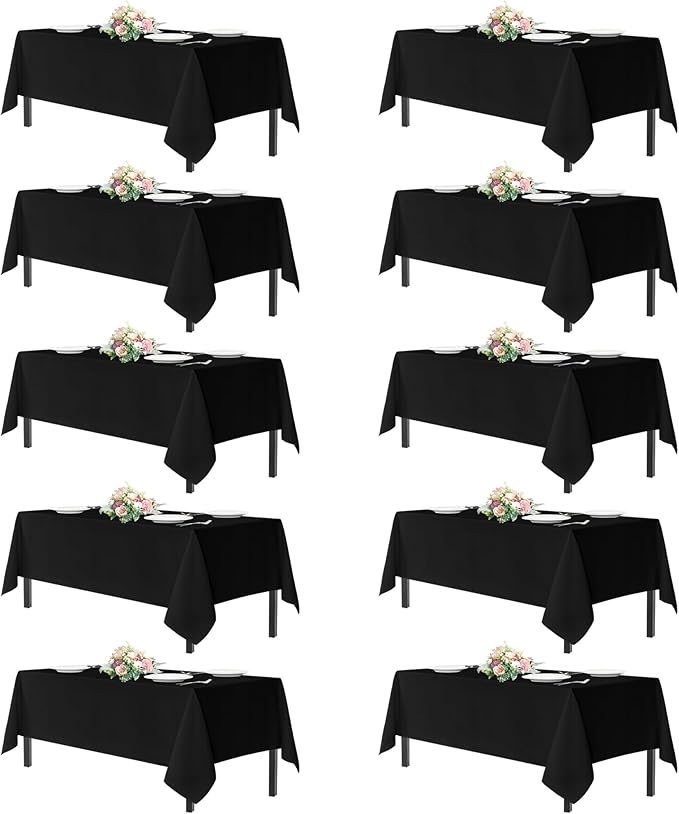 sancua Black Tablecloths for 6 Foot Rectangle Tables, 10 Pack - Washable Polyester Fabric Rectangular Table Cloth, Reusable Table Covers for Wedding Party, Birthday, Banquet Reception, 54x108 Inch