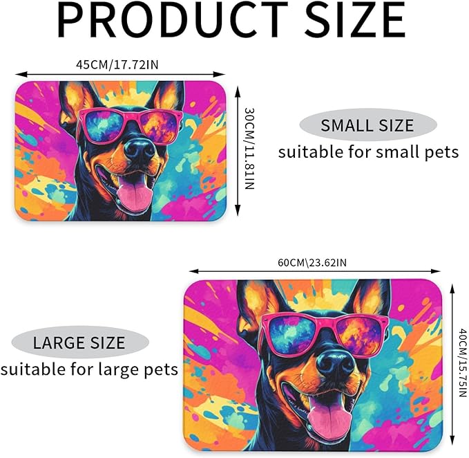 Doberman Food Mat for Floors Waterproof,Quick Dry Anti-Slip Dog Bowl Mats for Food and Water,Pet Feeding Mats,Pet Placemat for Messy Drinkers to Protect Floors,Pets Supplies 23.62×15.75in